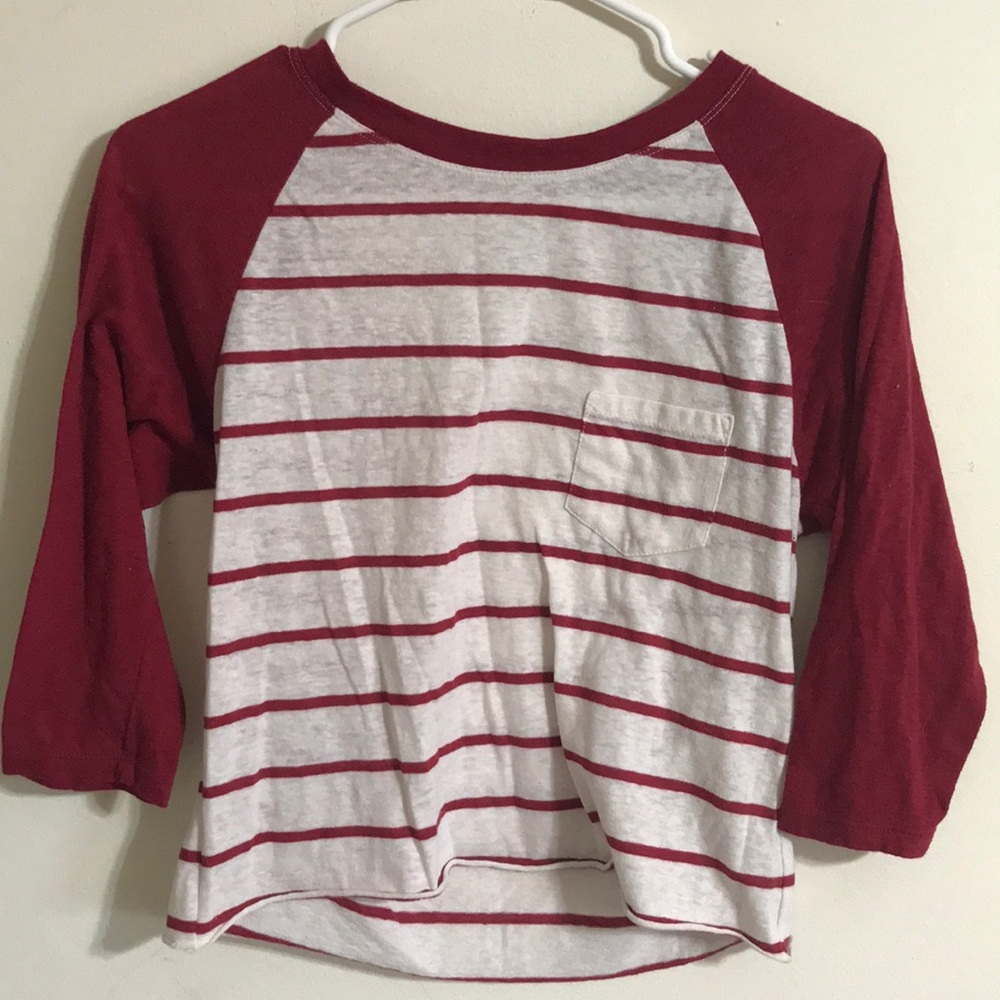 Red and white striped baseball Tee